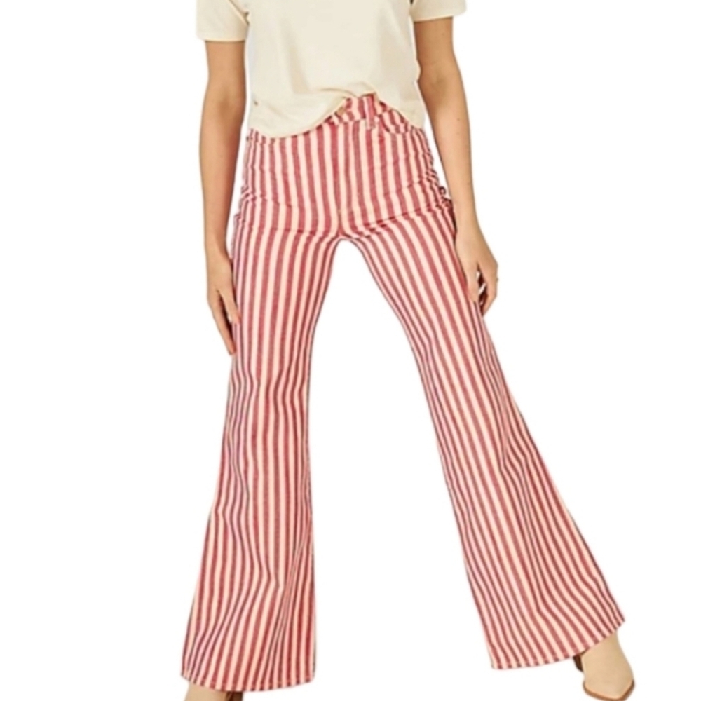 Wrangler Hot Pink White Striped Bell Bottoms Pants 25/24 High RISE Flare NWT